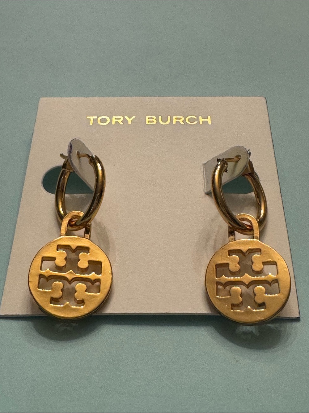 Tory Burch Gold Logo Charm Earrings